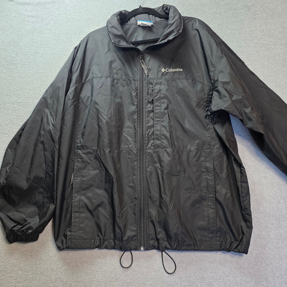 Columbia Windbreaker Rain Jacket Mens XL Black Lightweight Full Zip Mesh Lined
